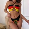 Linkasi German Flag Women's Sexy Open Back Thong Bikini Ties Side Bottom Triangle Bikini Swimsuit view 2