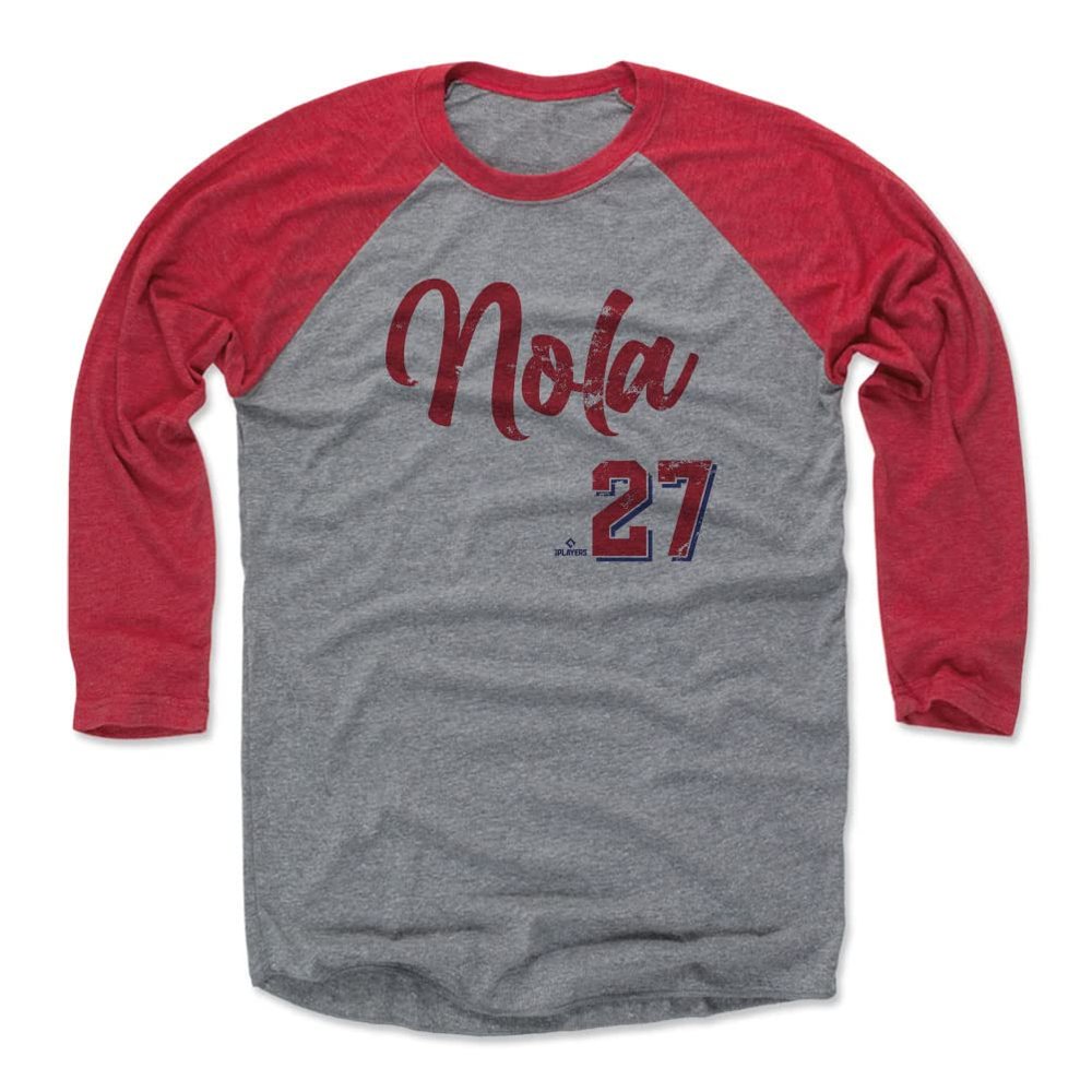 500 LEVEL Aaron Nola 3/4 Sleeve T-Shirt (Baseball Tee, XXX-Large, Red/Heather Gray) - Aaron Nola Philadelphia Script