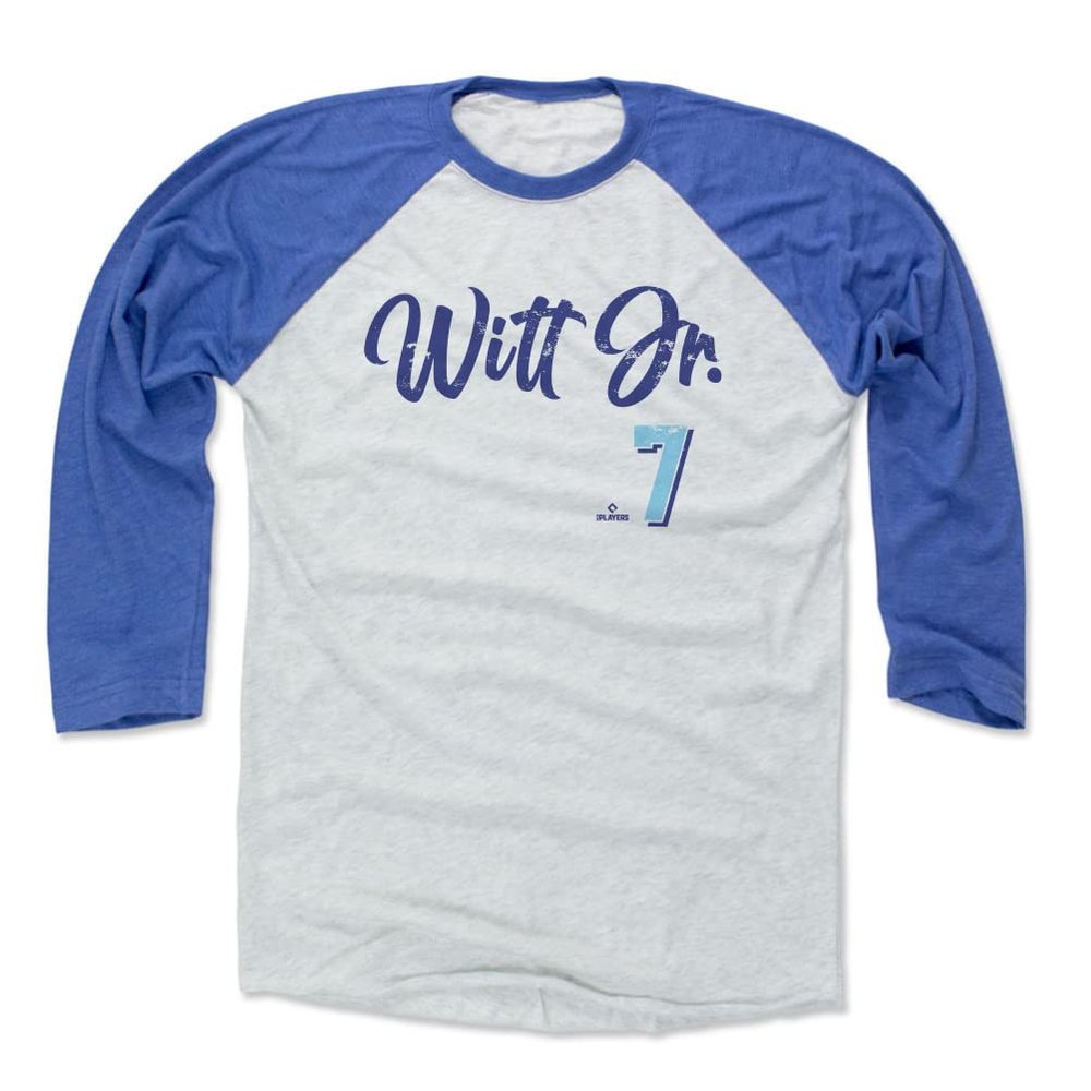 500 LEVEL Bobby WITT Jr. 3/4 Sleeve T-Shirt (Baseball Tee, XXX-Large, Royal/Ash) - Bobby WITT Jr. Kansas City Script