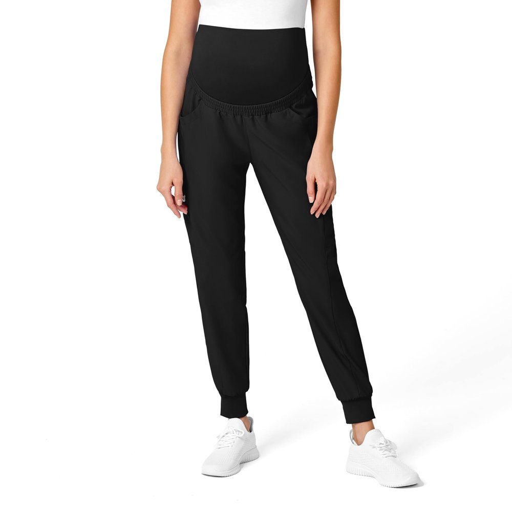 Wink Scrubs for Women, W123, Maternity Joggers Pants with 7 Pockets Black