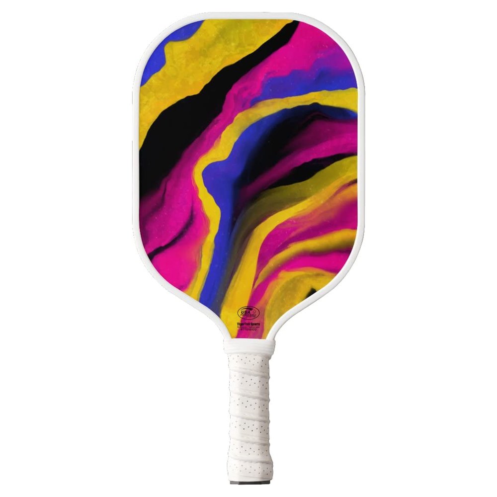 TigerTail Sports Abstract Paint Splash 2 Colorful Design Pickleball Paddle, USA Pickleball Approved, White Trim