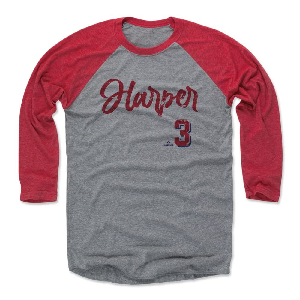 500 LEVEL Bryce Harper 3/4 Sleeve T-Shirt (Baseball Tee, XXX-Large, Red/Heather Gray) - Bryce Harper Philadelphia Script