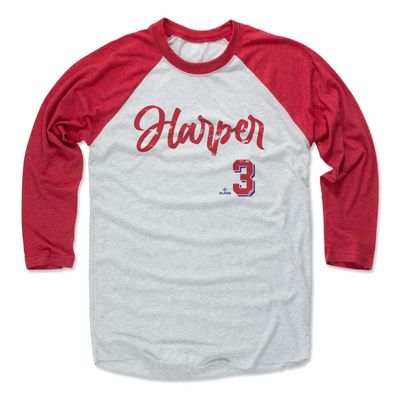 500 LEVEL Bryce Harper 3/4 Sleeve T-Shirt (Baseball Tee, XXX-Large, Red/Ash) - Bryce Harper Philadelphia Script