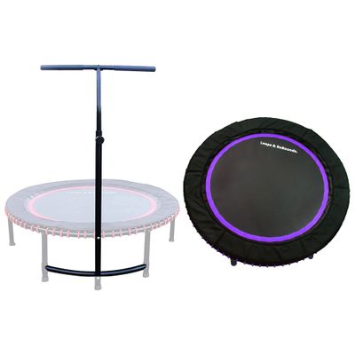 LEAPS & REBOUNDS 40" Adjustable Stability Bar Attachment with 40" Mini Fitness Trampoline and Home Gym Rebounder for Cardio Exercises, Purple