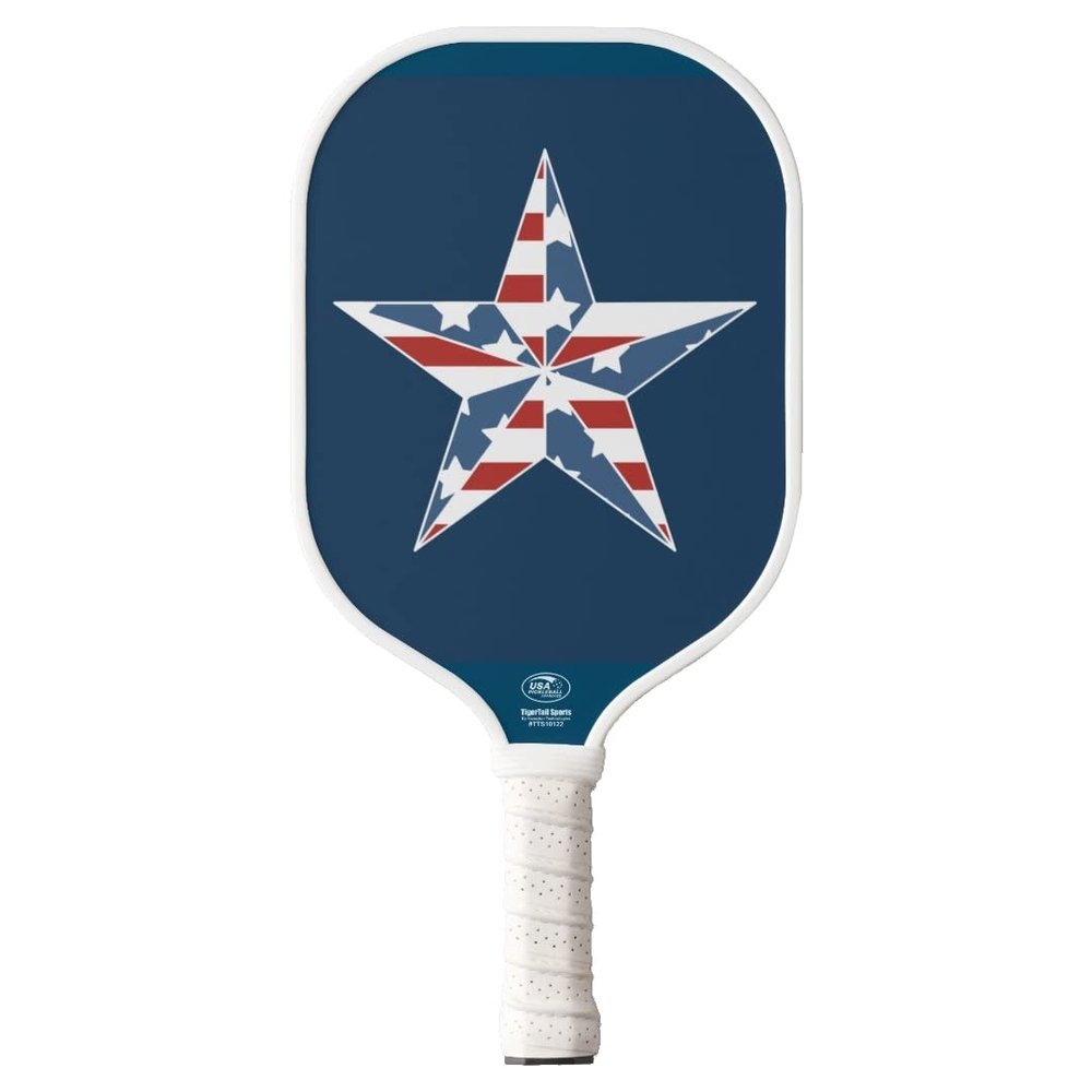TigerTail Sports Star American Flag Colorful Design Pickleball Paddle, USA Pickleball Approved, White Trim