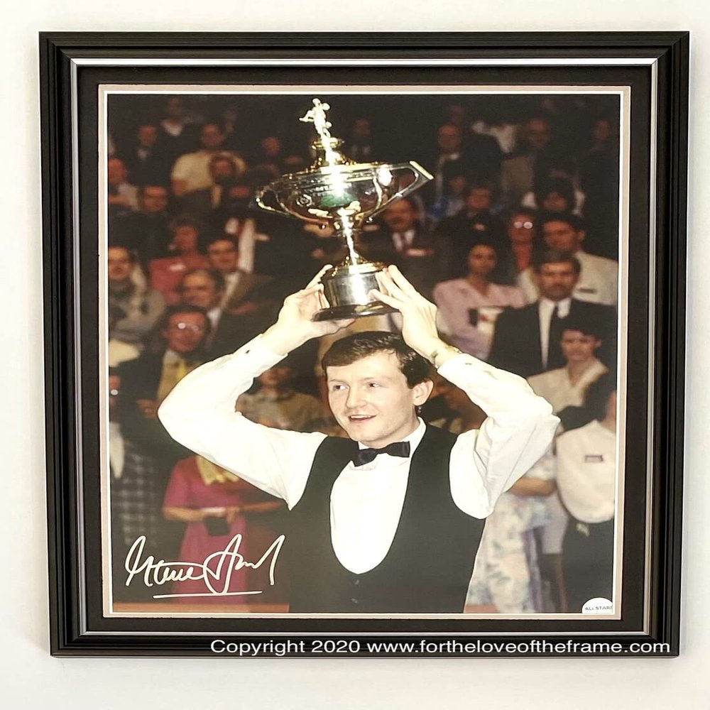 Steve Davis Hand Signed Autograph Snooker Memorabilia Photo In Luxury Handmade Wooden Display & Certificates of Authenticity