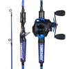 One Bass Fishing Rod Reel Combo, Baitcasting Fishing Pole with Graphite 2Pc Blanks - Blue -Right Handed - 6'6" view 2