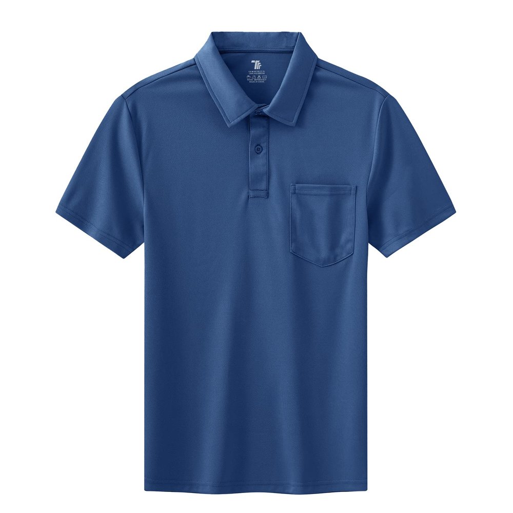BASUDAM Men's Polo Shirts with Pocket Quick Dry Short Sleeve Active Performance Blue Ashes S