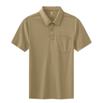 BASUDAM Men's Polo Shirts with Pocket Quick Dry Short Sleeve Active Performance Light Camel S