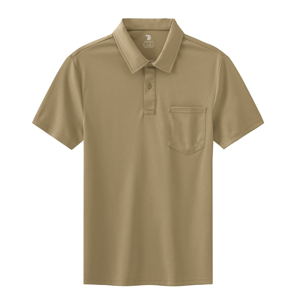 BASUDAM Men's Polo Shirts with Pocket Quick Dry Short Sleeve Active Performance Light Camel S
