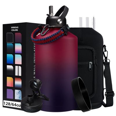 1 Gallon Insulated Water Jug - with Paracord Handle, Straw & Chug Lid, Water Bottles Holder with Strap, 128oz Stainless Steel Large Water Bottle, Keep Hot 12H & Cold 48 for Travel Hiking Camping Work