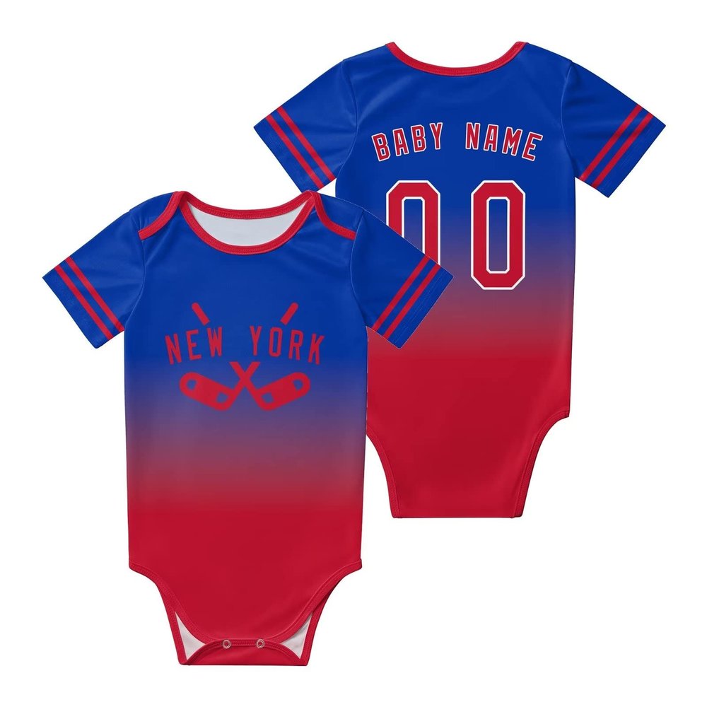 New York Custom Newborn Clothes,Baby Gradient Short Sleeve Ice Hockey Clothes,Personalized Name Number for Fans Newborn & Infants Gifts 3M-2T