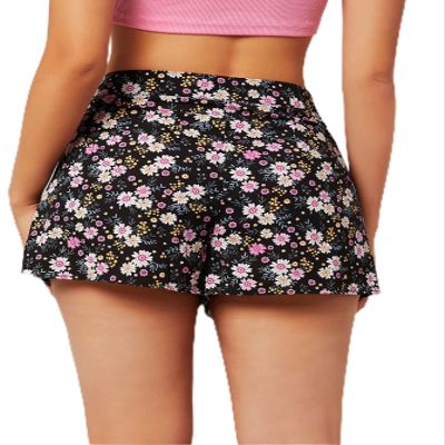 CRTGW Shorts for Women Allover Floral Print Pleated Panel Wide Leg Shorts (Color : Multicolor, Size : X-Small)
