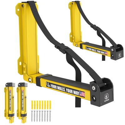 GanFindX Foldable Kayak Wall Rack | Heavy-Duty 11.6-17" Kayak Storage Rack Hanger & Metal Buckle Straps, Indoor/Outdoor Cradles for Canoe, Kayak, Paddle Board, Surfboard, Snowboard (Dark Yellow)