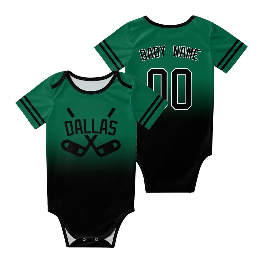 Dallas Custom Newborn Clothes,Baby Gradient Short Sleeve Ice Hockey Clothes,Personalized Name Number for Fans Newborn & Infants Gifts 3M-2T