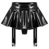 ACSUSS Women Faux Leather Built-in Thongs Ruffle Pleated Mini Skirt with 4 Garter Belts Metal Clips Black Medium view 4