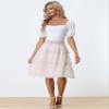 Allegra K Women's Floral Skirts Spring Smocked Elastic Waist A-Line Below Knee Length Ruffle Tiered Skirt X-Large White1 view 3