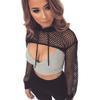 Women Sexy Mesh Fishnet Long Sleeve Pullover Hoodie Drawstring See Through Mesh Crop Top Sheer Fishnet Mesh Top Hollow Out Sweatshirt Beach Swim Top Tee Sheer Blouse Clubwear Party Shirt Ladies Girls view 4