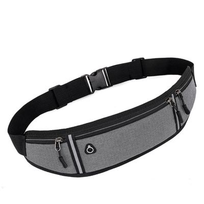 ANXTO Universal Running belt with Extender, Runner Waist Pack with 3 Pockets, Hiking Travel Camp Running Workout Belt Bag, Reflective No Bounce Black Fanny Pack for Women Men (Grey)