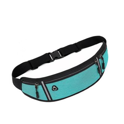ANXTO Universal Running belt with Extender, Runner Waist Pack with 3 Pockets, Hiking Travel Camp Running Workout Belt Bag, Reflective No Bounce Black Fanny Pack for Women Men (Turquoise)