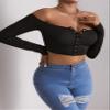 ALBVLE Women's T-Shirt Off Shoulder Press Buttoned Crop Tee T-Shirt for Women (Color : Black, Size : X-Small) view 4