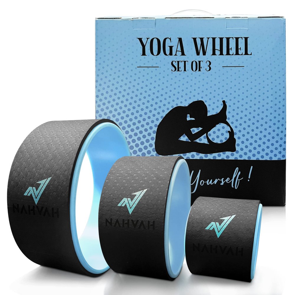 Nahvah Yoga Wheel Set of 3 for Back Pain Relief, Spine Stretcher, and Back Roller  Premium Yoga Roller with Comfortable Padding to Improve Backbends and Flexibility