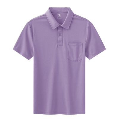 BASUDAM Men's Polo Shirts with Pocket Quick Dry Short Sleeve Active Performance Lavender M