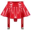 ACSUSS Women Faux Leather Built-in Thongs Ruffle Pleated Mini Skirt with 4 Garter Belts Metal Clips Red 4X-Large view 4