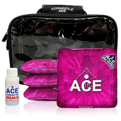 CornholeAce Iconic - Purple - ACE Pro Bag Kit: 4 Bags + Break-in Kit + Carry Case - Professional Cornhole Bags Dual Sided Slick Stick