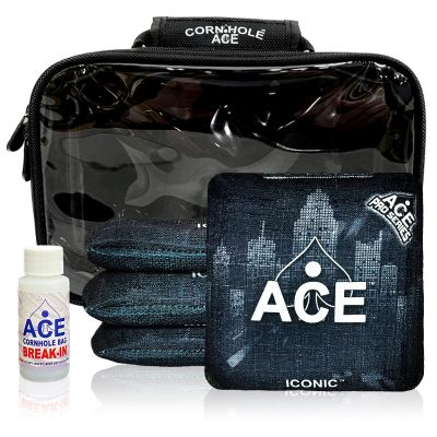 CornholeAce Iconic - Black - ACE Pro Bag Kit: 4 Bags + Break-in Kit + Carry Case - Professional Cornhole Bags Dual Sided Slick Stick