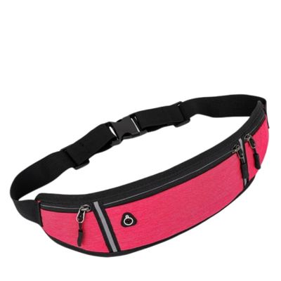 ANXTO Universal Running belt with Extender, Runner Waist Pack with 3 Pockets, Hiking Travel Camp Running Workout Belt Bag, Reflective No Bounce Black Fanny Pack for Women Men (Rose red)