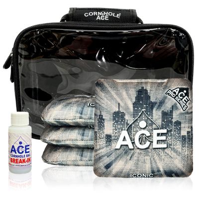 CornholeAce Iconic - Silver - ACE Pro Bag Kit: 4 Bags + Break-in Kit + Carry Case - Professional Cornhole Bags Dual Sided Slick Stick