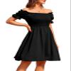 BBcoch Puff Sleeve Smocked Mini Dresses for Women Off Shoulder Square Neck Summer Casual Flowy Dress Black X-Large view 2