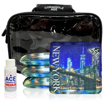 CornholeAce Iconic - New York - ACE Pro Bag Kit: 4 Pro Bags + Break-in Kit + Carry Case - Professional Cornhole Bags Dual Sided Slick Stick