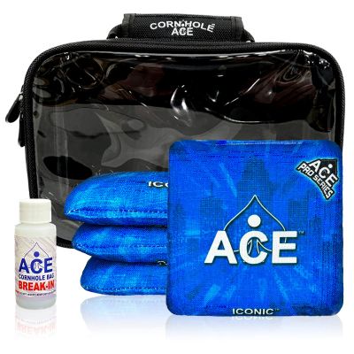 CornholeAce Iconic - Light Blue - ACE Pro Bag Kit: 4 Bags + Break-in Kit + Carry Case - Professional Cornhole Bags Dual Sided Slick Stick