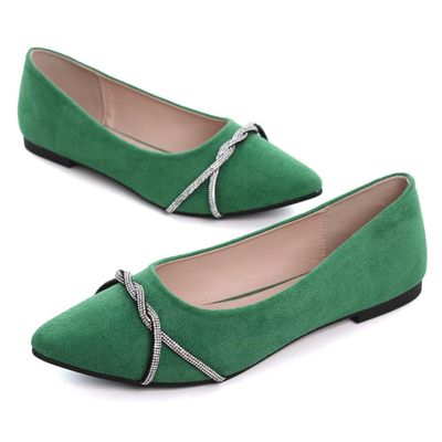 Hee grand Women's Rhinestone Pointed Toe Flats Elegant Crystal Dress Shoes for Wedding,Grass Green 8