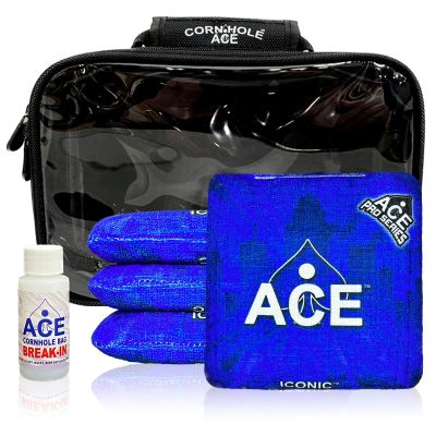 CornholeAce Iconic - Navy Blue - ACE Pro Bag Kit: 4 Bags + Break-in Kit + Carry Case - Professional Cornhole Bags Dual Sided Slick Stick