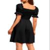 BBcoch Puff Sleeve Smocked Mini Dresses for Women Off Shoulder Square Neck Summer Casual Flowy Dress Black Small view 3