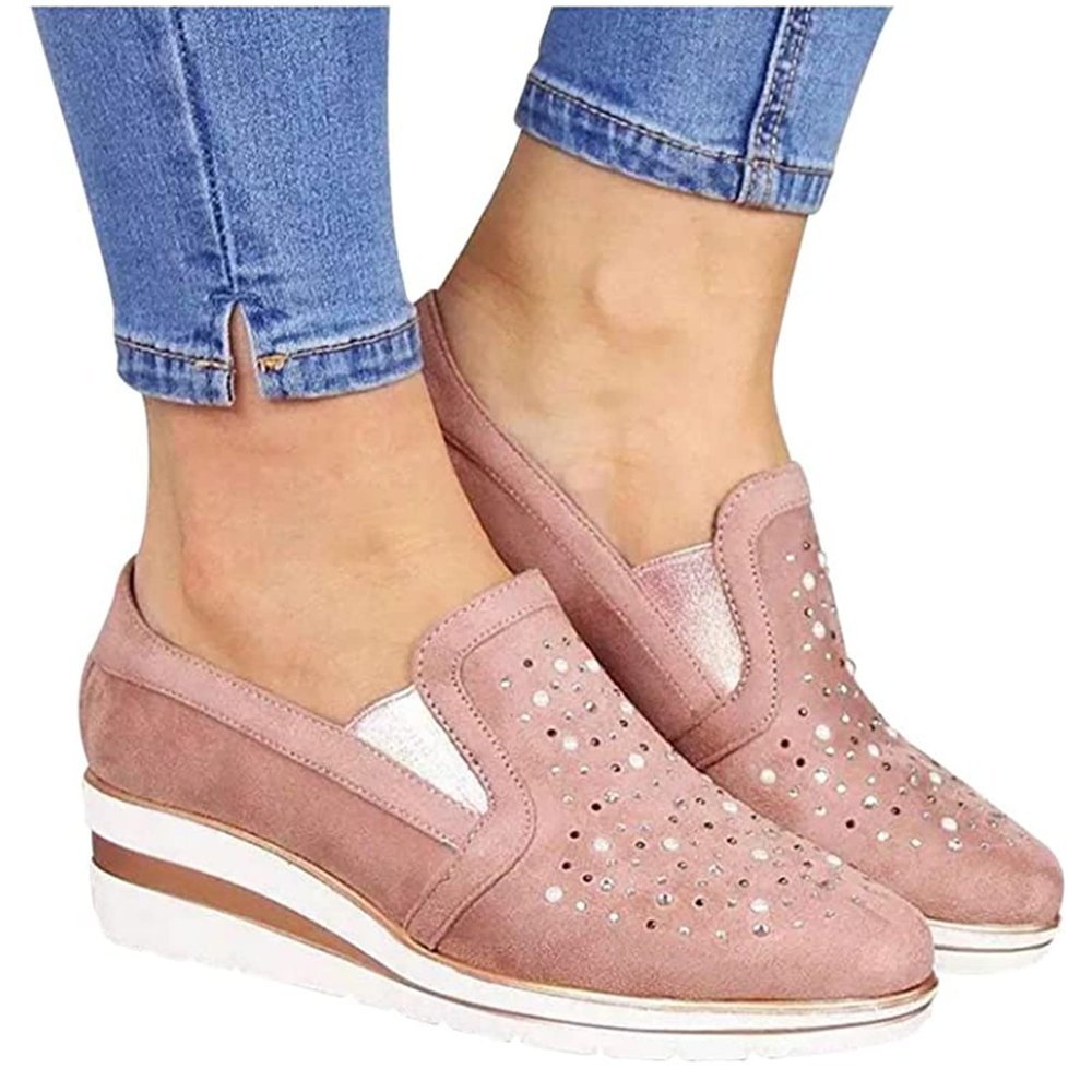 Ladmiple Walking Shoes Women Arch Support Sneakers Womens Walking Shoes Daily Pull-on Lightweight Comfy Breathable Running Tennis Shoes Slip On Fashion Platform Sneakers D-pink