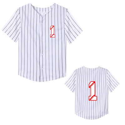 Baby Baseball Jersey 1 Year Old Birthday Party Shirt Short Sleeve Button Tee 1st Infant Toddler T Shirt Gift (Stripe B,9 Months)