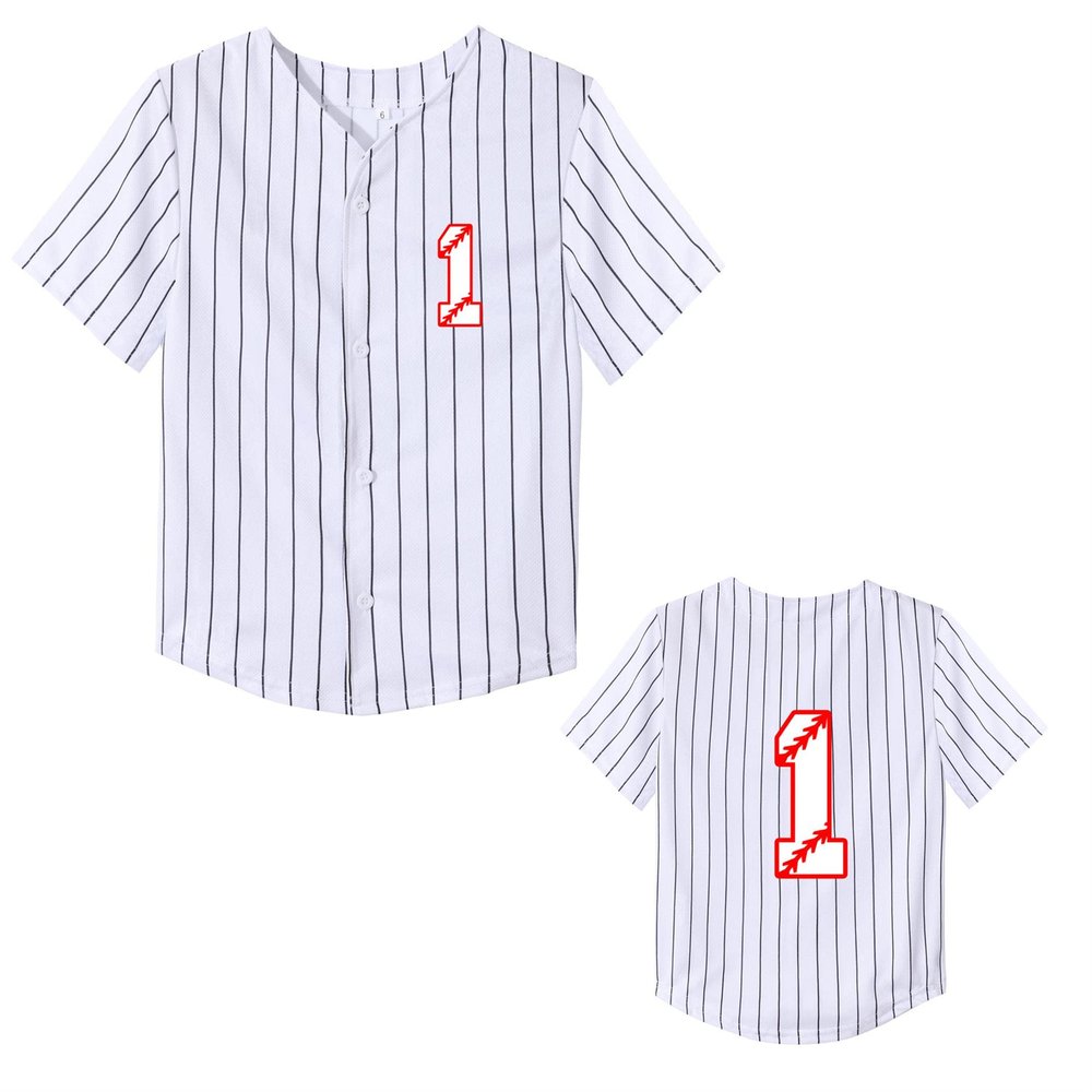 Baby Baseball Jersey 1 Year Old Birthday Party Shirt Short Sleeve Button Tee 1st Infant Toddler T Shirt Gift (Stripe B,9 Months)