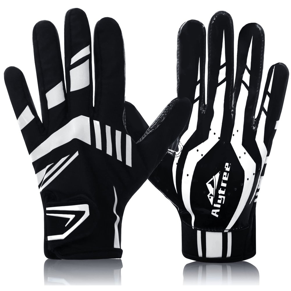 Alytree Football Gloves for Youth Wide RECEIVERS 8-12, NO-Slip Adjustable Super Sticky Gloves with Silicone for Boys and Girls (Patented)