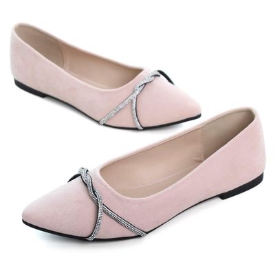Hee grand Pointed Toe Ballet Flats for Women Suede Rhinestones Chains Dress Shoes Comfort Slip-On Loafers,Cute Pink 4.5