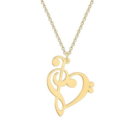Gsoouas Music Note Heart of Treble and Bass Clef Necklace Women Infinity Love Charm Pendant Necklace Stainless Steel Jewelry (gold)