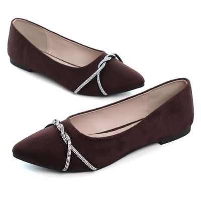 Hee grand Pointed Toe Ballet Flats for Women Suede Rhinestones Chains Dress Shoes Comfort Slip-On Loafers,Latte 10