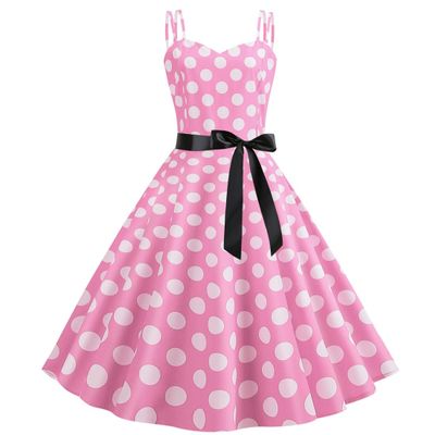 1950s Dresses for Women 50s Style Audrey Hepburn Vintage Spaghetti Strap 1940s Rockabilly Retro Sleeveless Summer A Line Swing Midi Skater Dress Cocktail Party Evening Prom Gown Pink S