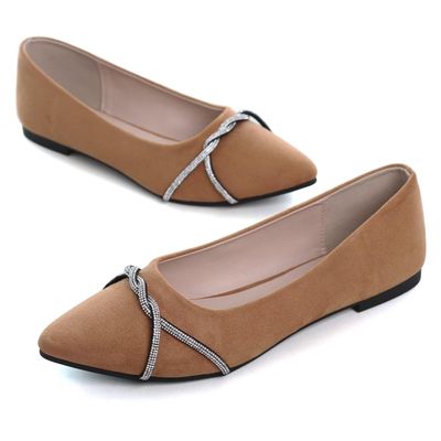 Hee grand Women's Rhinestone Pointed Toe Flats Elegant Crystal Dress Shoes for Wedding,Khaki 6