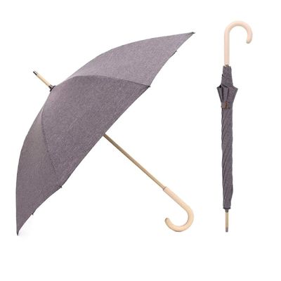 ZAEGO Umbrellas for Rain Golf Umbrella Windproof 8 Ribs Stick Umbrella Poplar Wood Long Hook Handle J Cane Umbrella Umbrellas for Rain Windproof (Color : Light Gray, Size : 1)