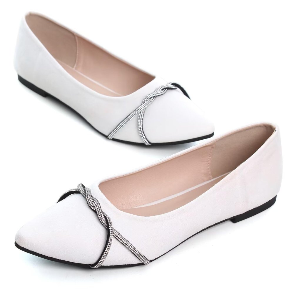 Hee grand Women's Rhinestone Pointed Toe Flats Elegant Crystal Dress Shoes for Wedding,White 8