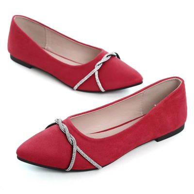 Hee grand Pointed Toe Ballet Flats for Women Suede Rhinestones Chains Dress Shoes Comfort Slip-On Loafers,Red 8.5